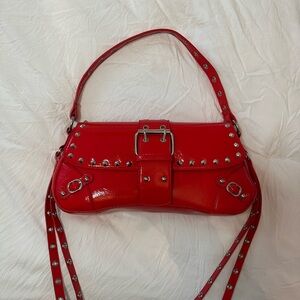 Red Studded Y2K Medium Sized Shoulder Bag